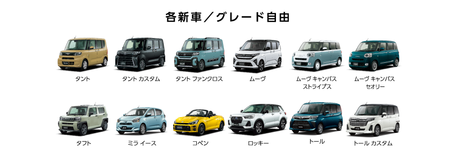 ムーヴを除くダイハツ乗用車対象：タント／タント カスタム／タント ファンクロス／ムーヴ キャンバス ストライプス／ムーヴ キャンバス セオリー／タフト／ミラ イース／コペン／ロッキー／トール／トール カスタム